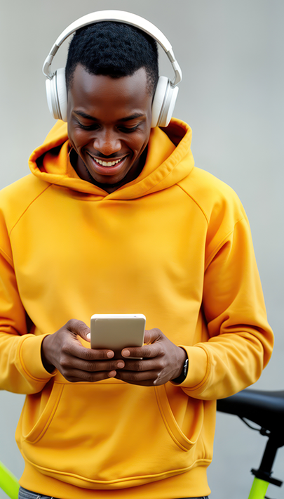 Mann mit Kopfhörer und Handy